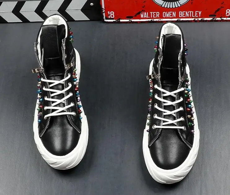 2019 Men's Designer street Trendy Punk hip-hop colour rivets Loafers Platform Casual Flats Shoes Male Dress Wedding Prom shoes | Обувь