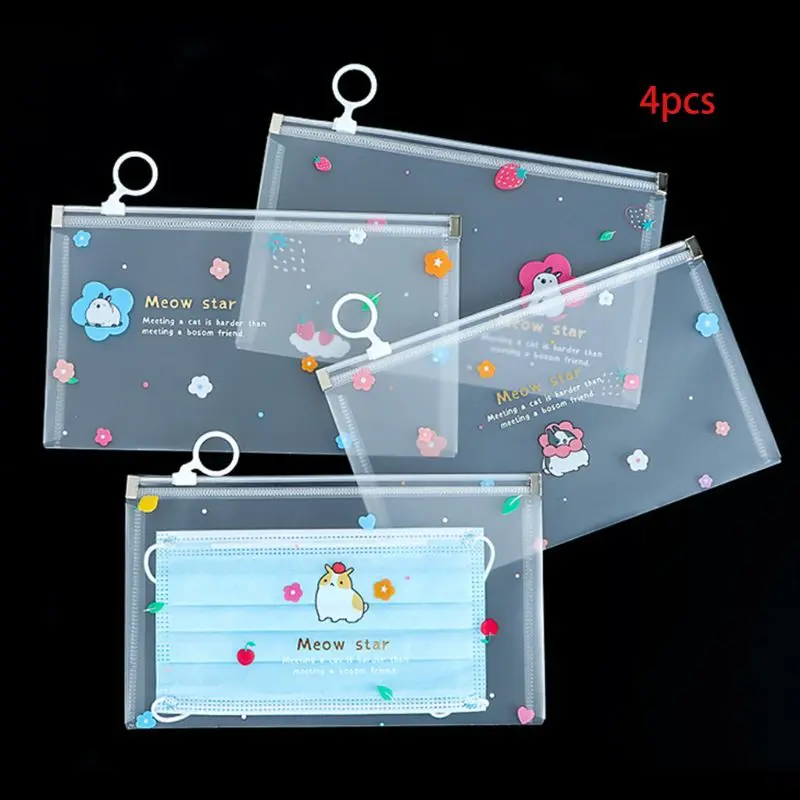 

4Pcs Mouth Mask Zipper Storage Bag Cute Cartoon Animal Face Cover Holder Organizer Case Mini Travel Portable Dustproof My19 21