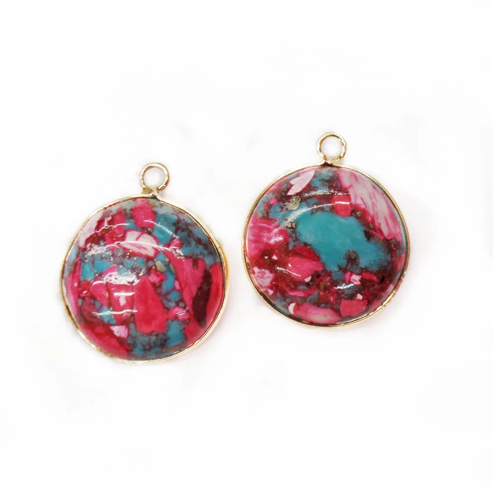 

10 шт. 26x22x8 мм легированнаякнопка обметанными краями розового/синего моря осадка Джаспер и Пирит Круглый Кулон "сделай сам" для изготовления ...