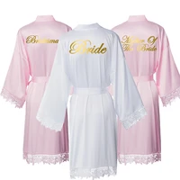 women matt satin lace robe gown pink custom bride robe bridesmaid robes kimono robe bridal robes wedding party
