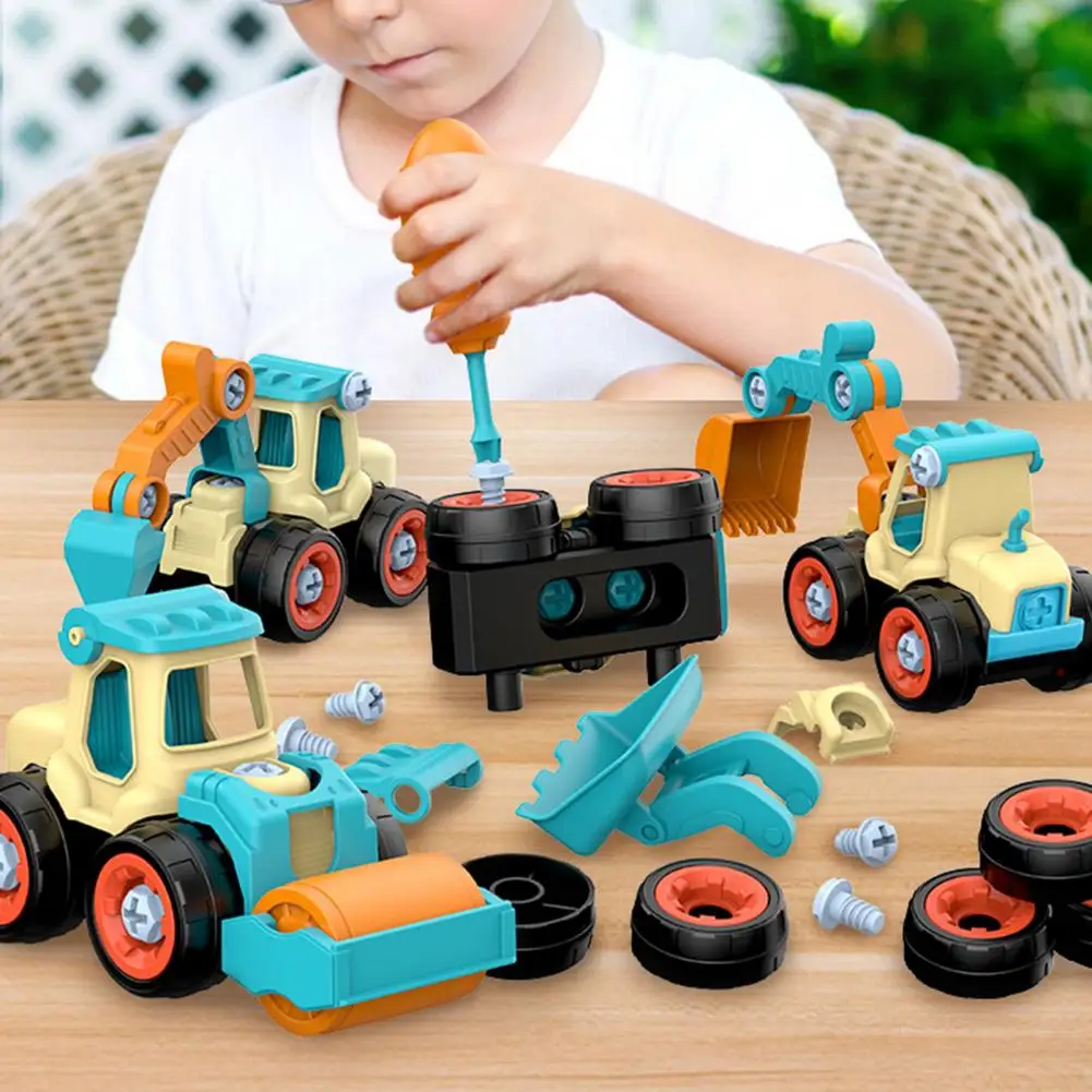 4Pcs/Set Children Detachable Assembly Engineering Vehicle DIY Toys Disassembly Simulation Sliding Excavator Model - купить по