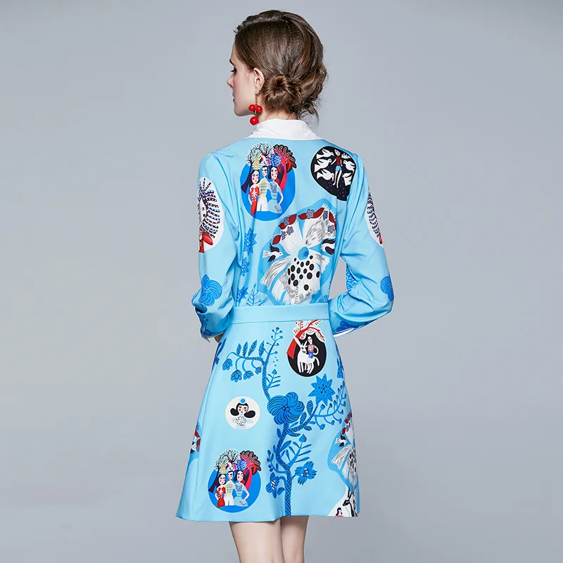 

New Elegant Casual Fashion Women Two Piece Set Printed Loose Long Sleeve Shirt A-line Skirt