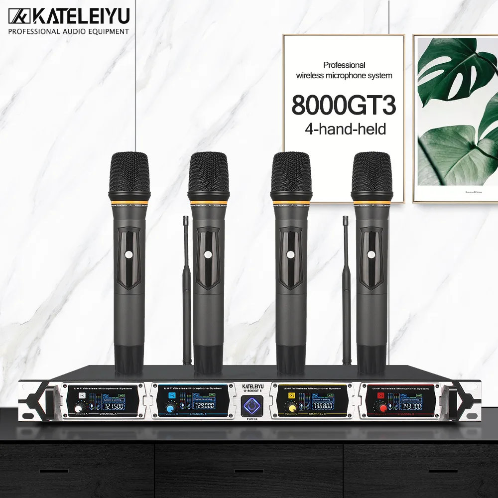 KATELEIYU U-8000GT 4-канальный профессиональный беспроводной микрофон UHF с отворотом микрофонная система kalaok 4 ручной микрофон