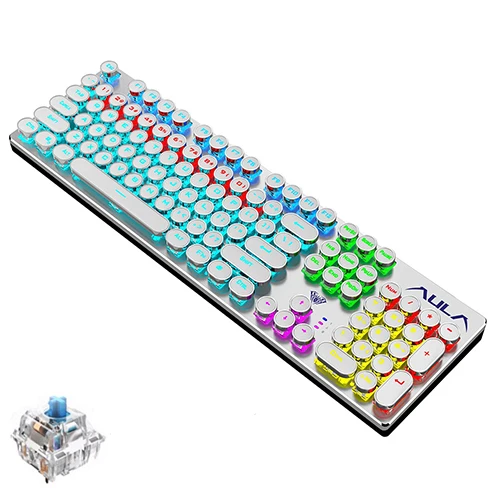 

white mechanical Keyboard 104 keys Backlit Gaming Keyboards for Computer PC Gamer Russian Spanish Hebrew Arabic