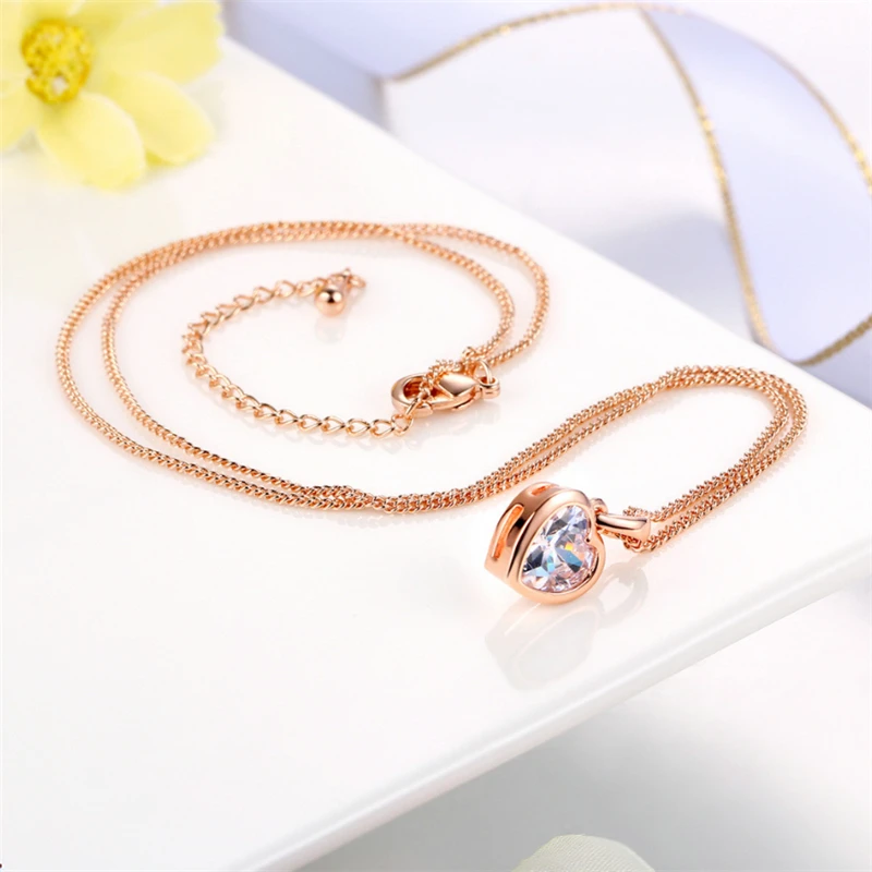 

Ailodo Simple Fashion CZ Heart Pendant Necklace For Women Gold Silver Color Party Wedding Statement Necklace Jewelry 20JUL38