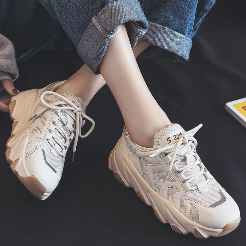 Женские парусиновые кроссовки на платформе Zapatillas Mujer повседневные белые с