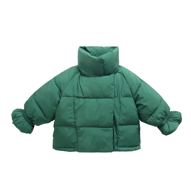 Детский однотонный пуховик с воротником стойкой на молнии|Пальто и парки| |