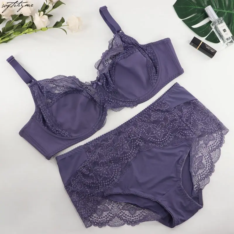 

SoftRhyme Floral Lace Lingeries For Women Plus Size Bra Set D Cup XL 2XL 3XL 4XL 5XL 6XL Full Cup Bras And Ultra Thin Underpants
