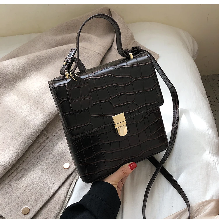 Vintage Fashion Stone pattern Tote bag New High Quality PU Leather Women's Designer Handbag Lock Shoulder Messenger Bag