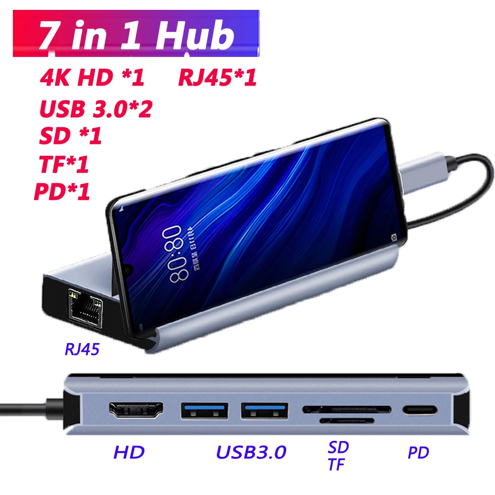 

Dex-станция USB-C/HDMI, USB 3.0, PD-зарядка, слот для карт TF/DF, для ноутбуков, MacBook