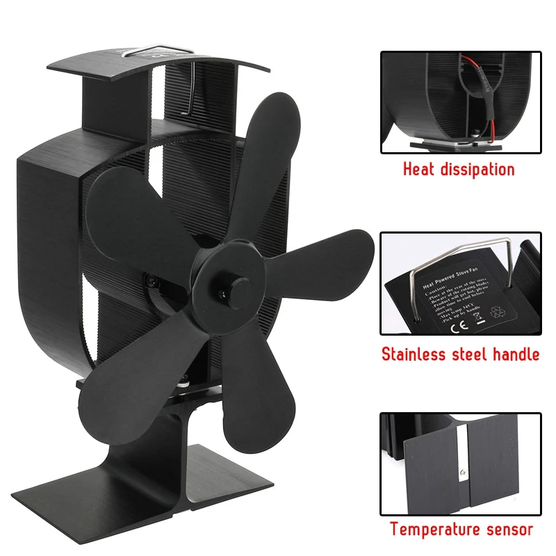 

5 Blades Fireplace Fan Efficient Heat Eco Stove Top Fan Heat Powered Stove Fan Log Wood Burner Ecofan Quiet Black Household Item