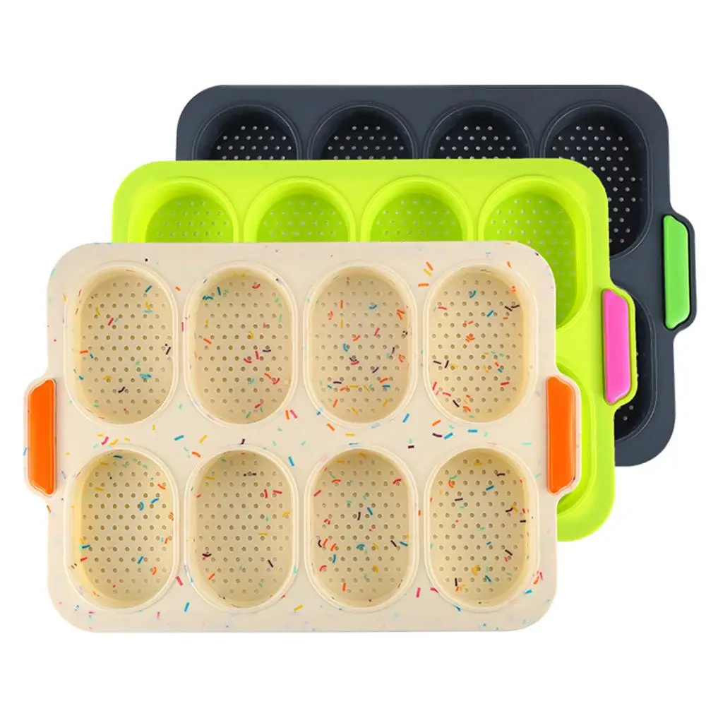

8 Grids Non-stick DIY Good Flexibility French Heat Resistant Hamburger Easy Release Baking Bread Mold Silicone Home Practical