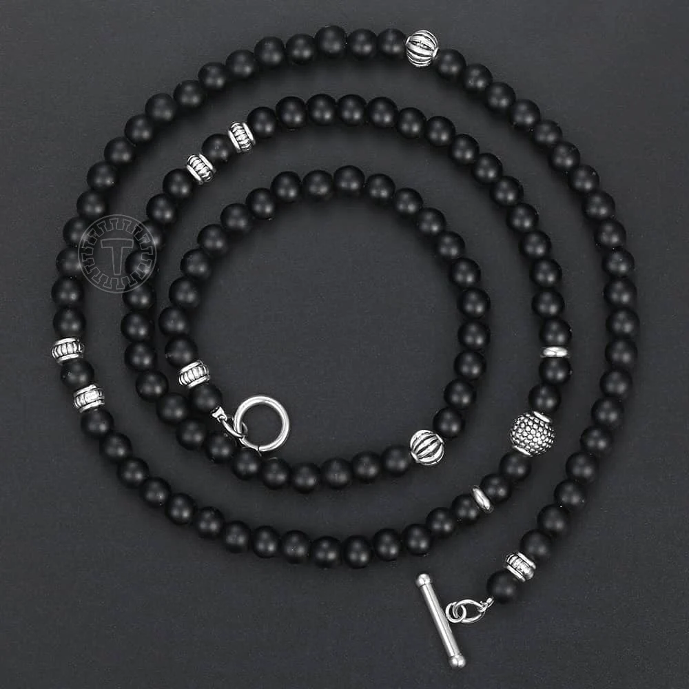 Уникальное мужское ожерелье искусственная подвеска матовое черное из бисера