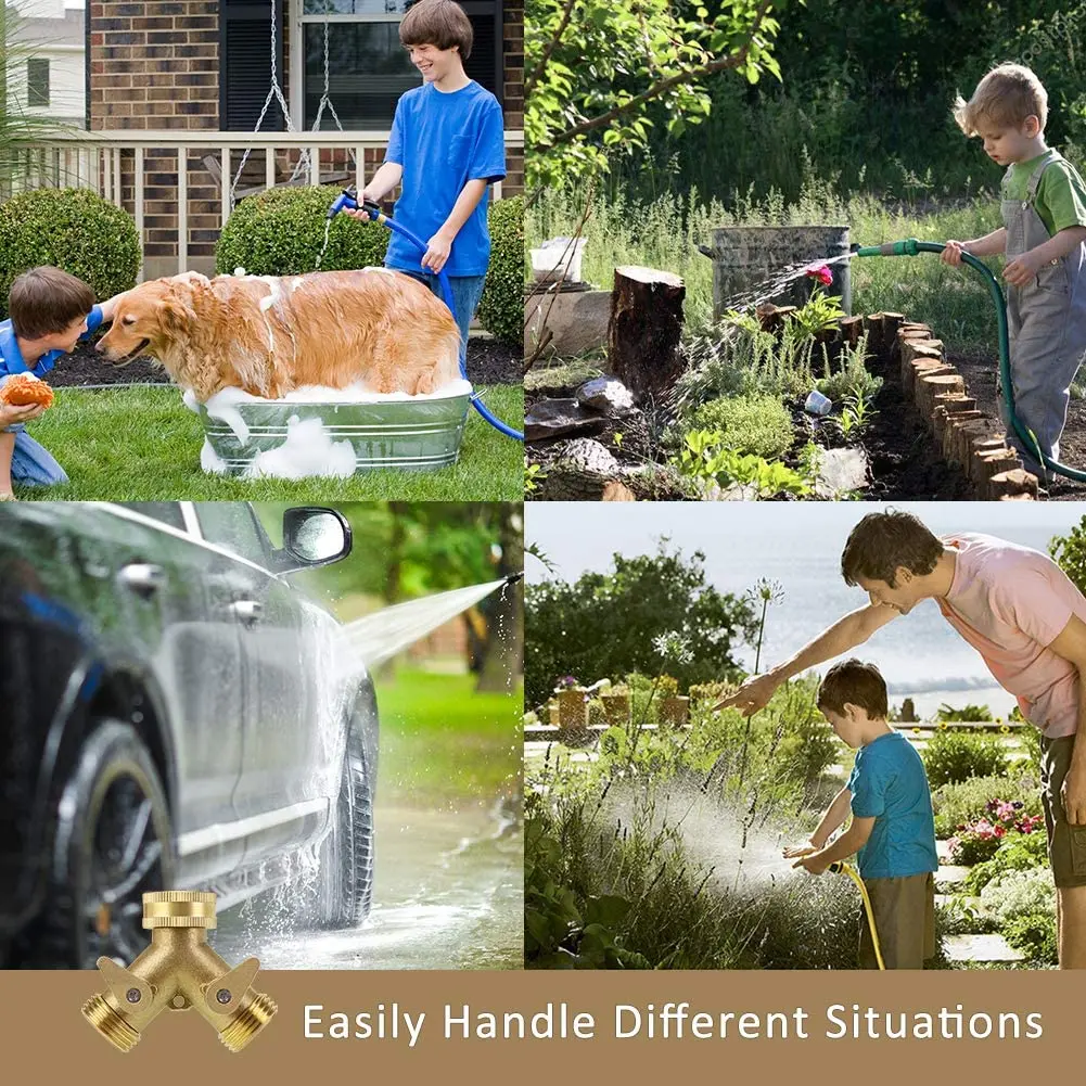 

Garden Hose Splitter 2 Way Heavy Duty Solid Brass Hose Y Valve Connector, 3/4 Garden Hose Adapter Water Hose Splitter