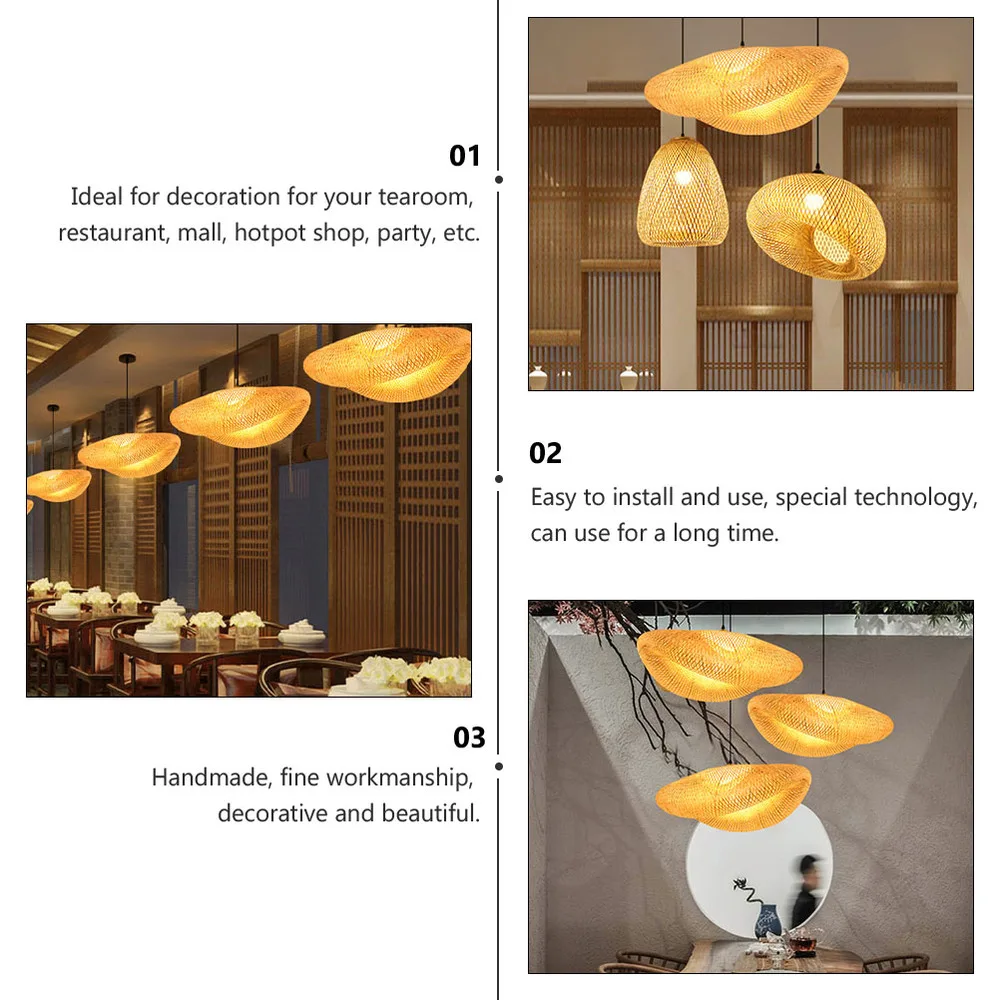 

1PC Bamboo Weaving Droplight Chinese Zen Tea Room Lamp Decor with Light Source