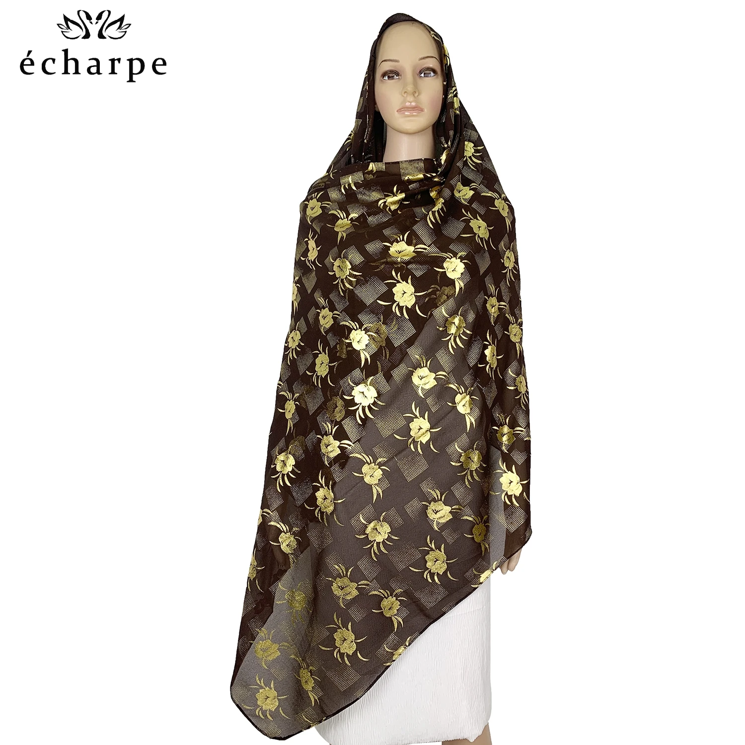 

12pcs African Women Nigeria Dubai Scarf Chiffon Gilding Embroidery Dubai Islamic Muslim Shawls Headtie Scarf EW721