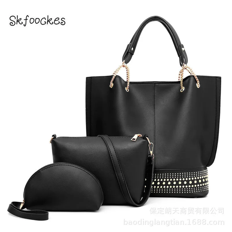 Новинка 2020 женская сумка ведро Skfoockes с заклепками Портативная Сумка тройка для