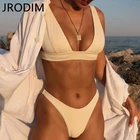Пикантное женское бикини JRODIM 2021 с глубоким V-образным вырезом, однотонный микро купальник с пуш-ап, пляжный бразильский купальник из двух частей с высокой талией, купальный костюм