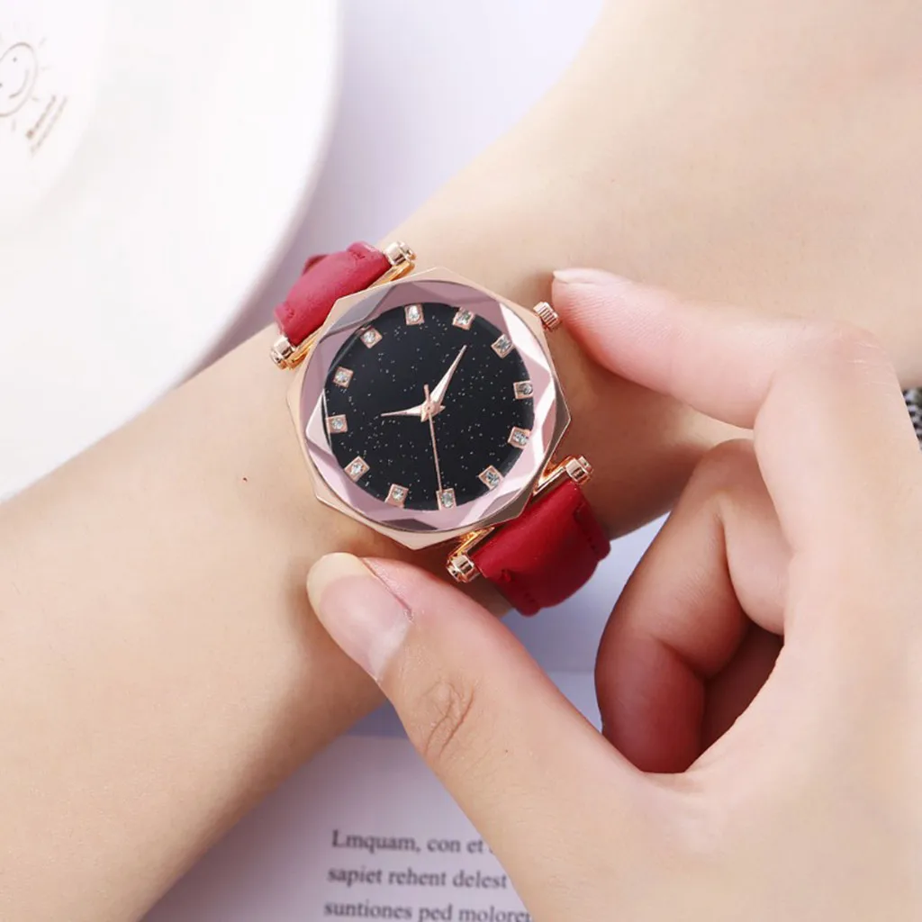 

2019 Fashion women clock Ladies Leather Rhinestone Analog Quartz Wrist watch woman Bracelet montres femmes #C20