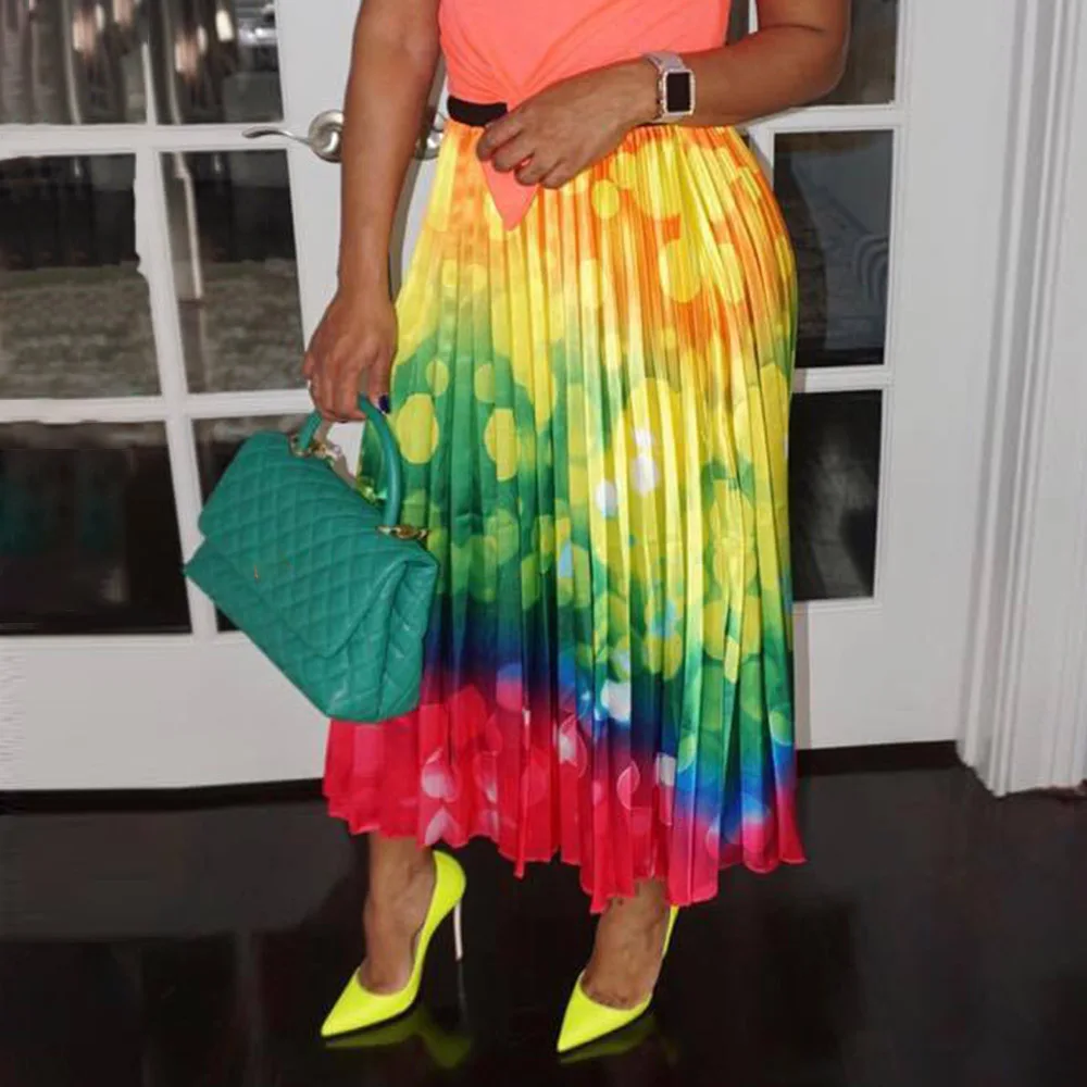 Длинные плиссированные юбки размера плюс 2XL африканские женские летние