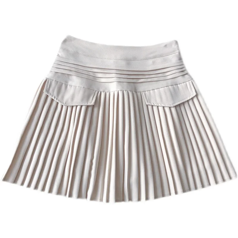 

Kimutomo Fake Pocket Skirt Women High-waisted Solid A-line Bottoms Female Spring Summer 2021 Korean Sweet Girls Pleated Skirt