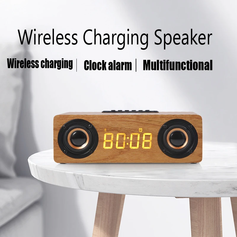 

Wireless Charging Wooden Bluetooth Speaker Home Theater Subwoofer Alarm Clock Soundbox Stereo Surround Music Center TV Soundbar
