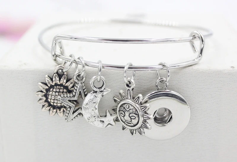 

1PC Interchangeable Snap Jewelry Sunflower Star Sun and Moon Charms Bracelet Expandable Bangle Bracelets for women gift bijoux