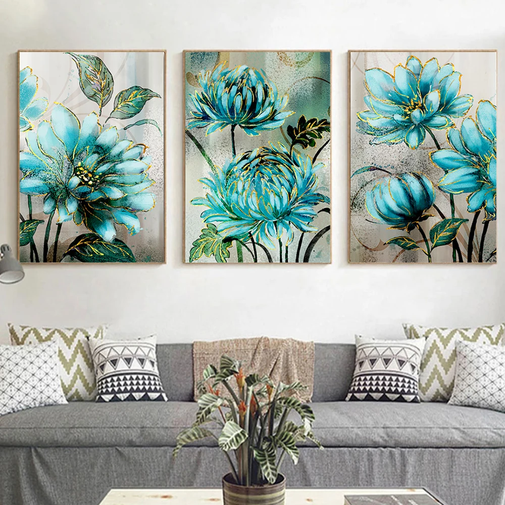 AMTMBS-pintura por n&uacute;meros de margaritas azules para adultos, dibujo sobre lienzo para colorear por n&uacute;meros, arte de pared, decoraci&oacute;n de n&uacute;meros, 3 piezas-0