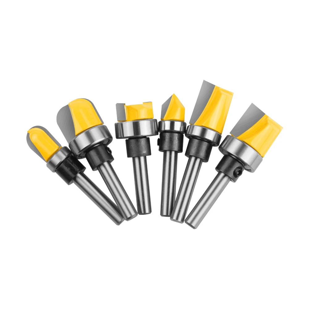 6PC 1/4" 6mm Shank Pattern Bit Flush Trim Straight with Bearing Hinge Mortising Router Wood Trimmer Cutter C06 C07 | Инструменты