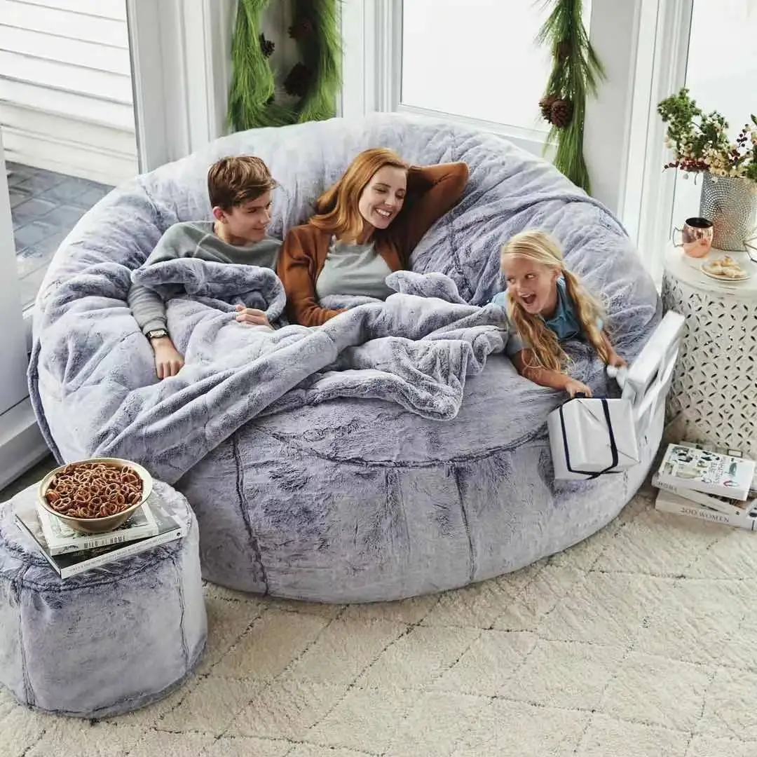 

7ft Giant Fur Bean Bag Cover Big Round Soft Fluffy Faux Fur BeanBag Lazy Sofa Chair Living Room Furniture Dropshipping