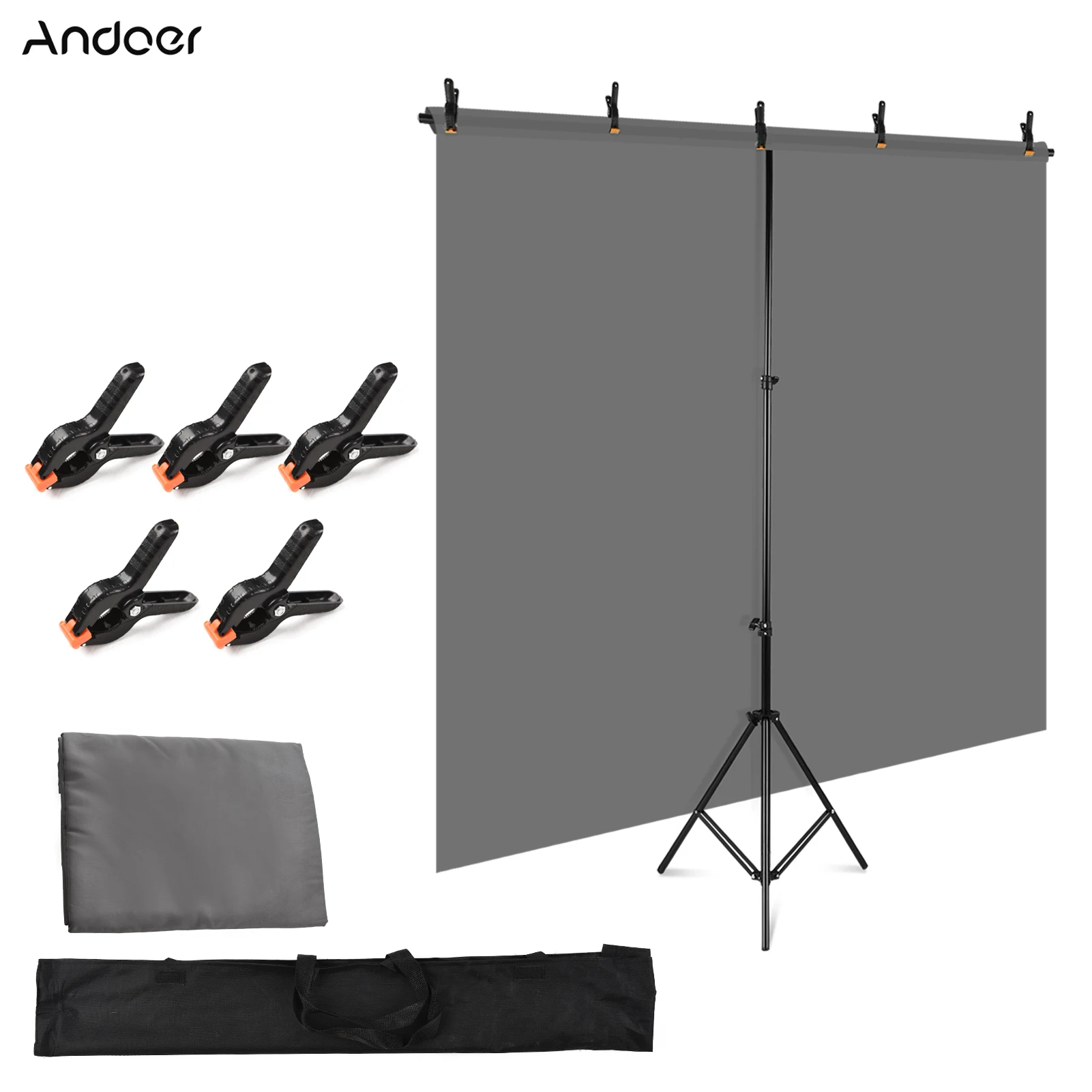 

Andoer 5x7ft Solid Color with 5x7ft T-Shaped Background Adjustable Stand 5 Spring Clamps Backdrop Photography Kit