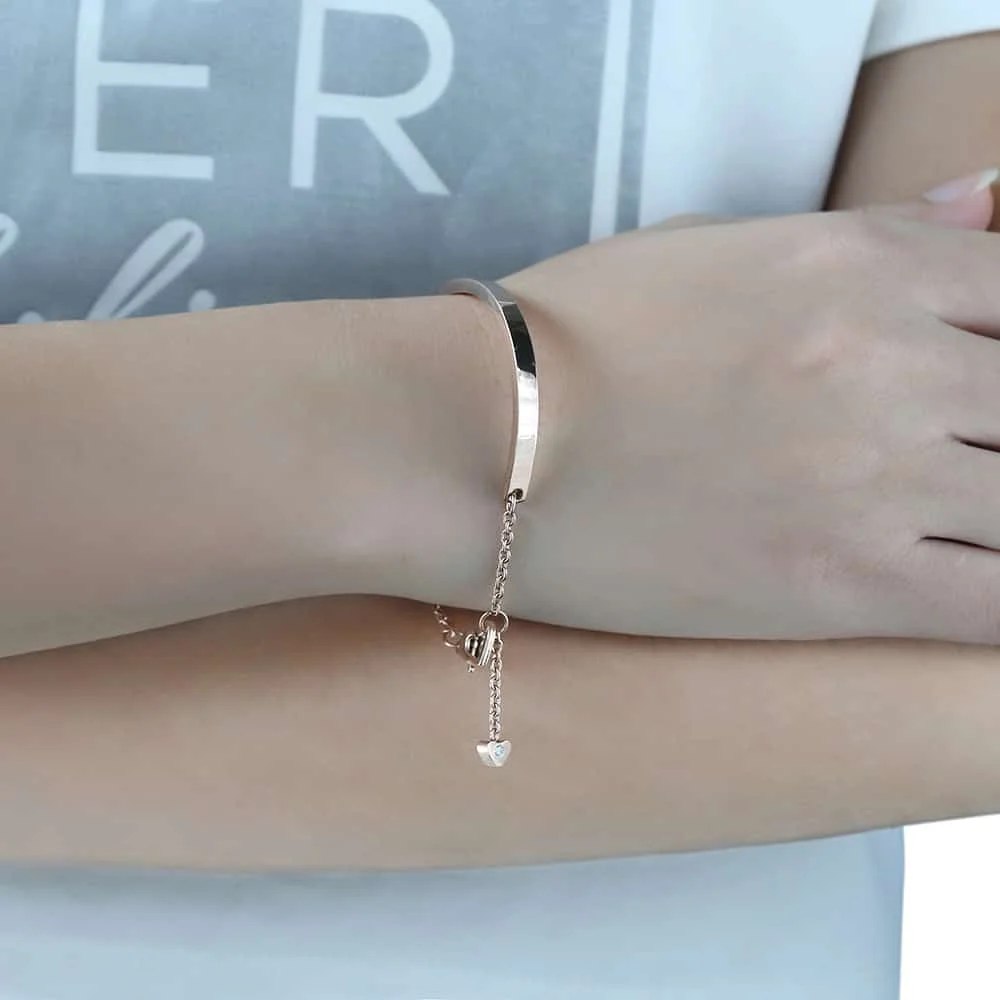 Модный женский Браслет-манжета для девочек розовое золото цвет скоба винт