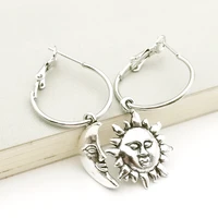 fashion creative asymmetric earrings punk style sun and moon pendant earrings celestial hoop earrings stars gift holiday