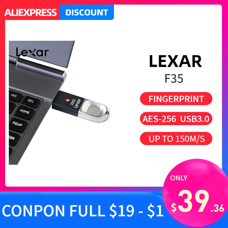 Lexar F35 usb 3 0 флеш накопитель с отпечатком пальцев 32 Гб 64 128 ГБ светодиодная карта