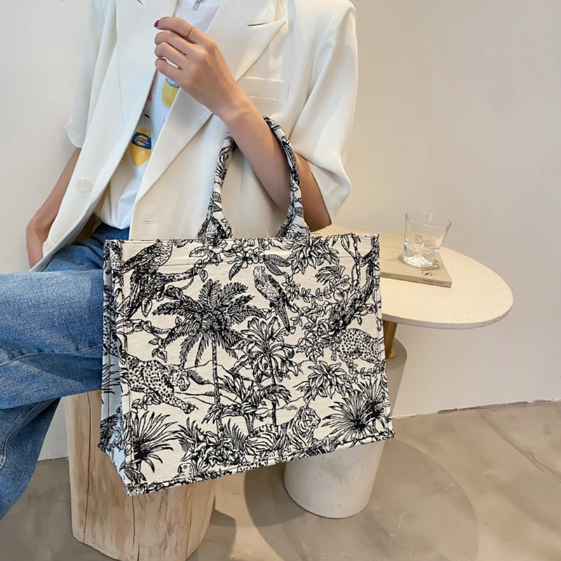 Luxury Travel Handbag for Women's Fashion Brand Designer Bag Jacquard Embroidery Female Girls Shopper Canvas Tote Shoulder Bag
