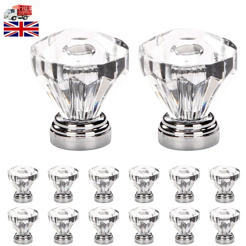 25 / 30mm Diamond Shape Design Glass Knobs Cupboard Drawer Pull Out Kitchen Cabinet Door Door Handle Door Pull Handle