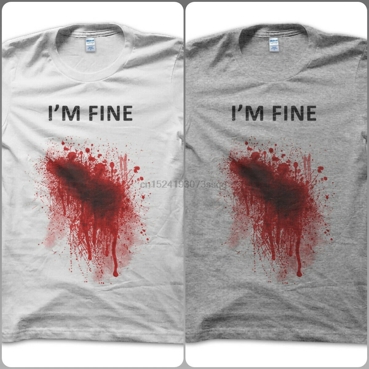 Футболка рубашка I am Fine смешной костюм зомби кровяное пятно человек счастлив -