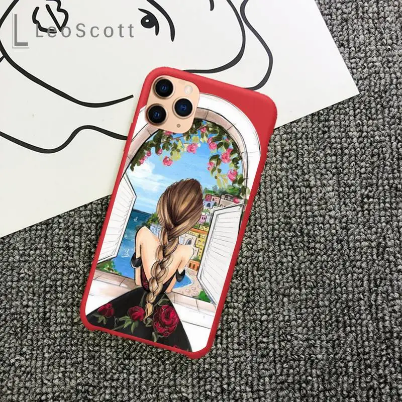 

Merry Christmas Brown Hair Girl Phone Case Candy Color for iPhone 11 12 mini pro XS MAX 8 7 6 6S Plus X 5S SE 2020 XR
