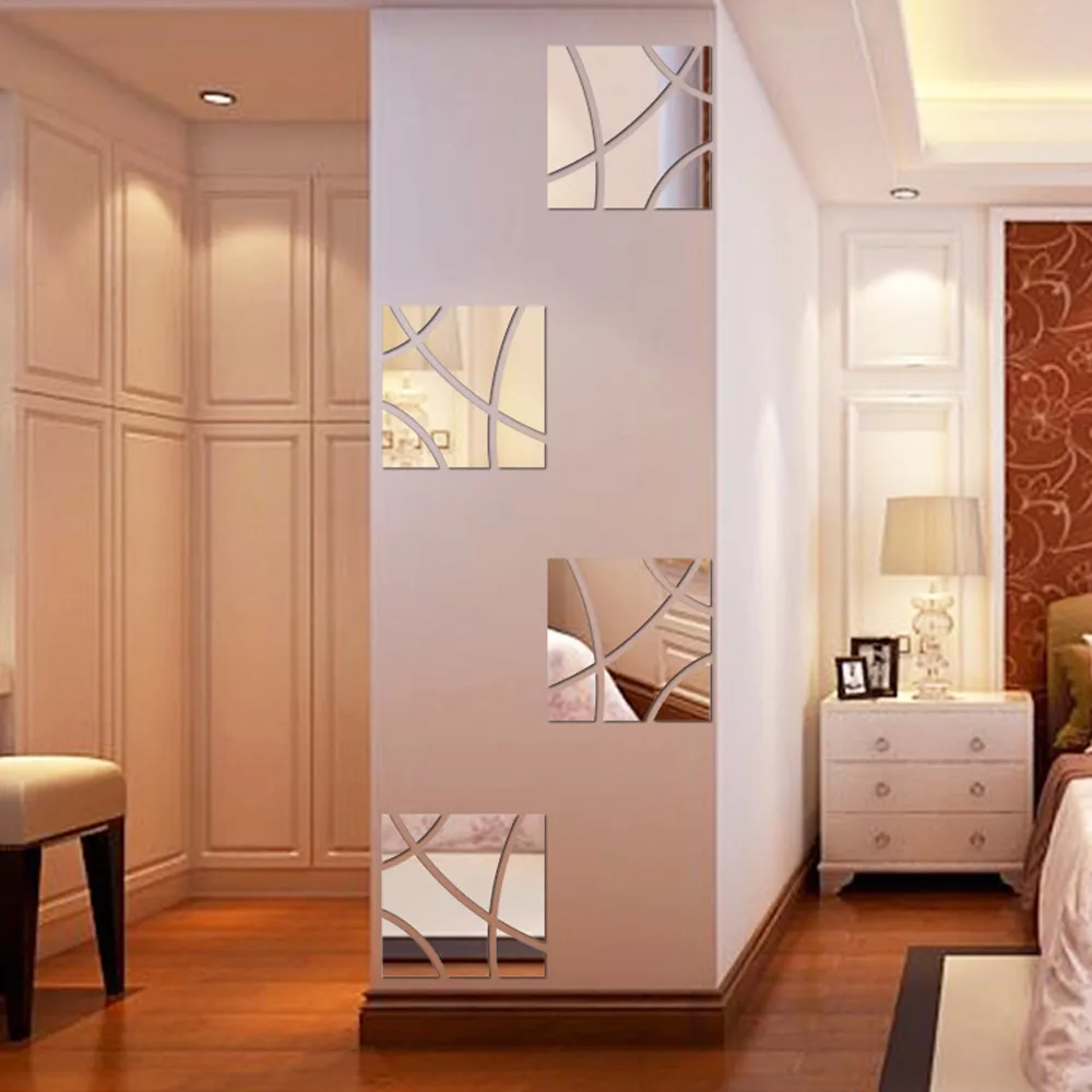 14 шт. 3D зеркало прямоугольник винил съемная Наклейка на стену стикеры домашний