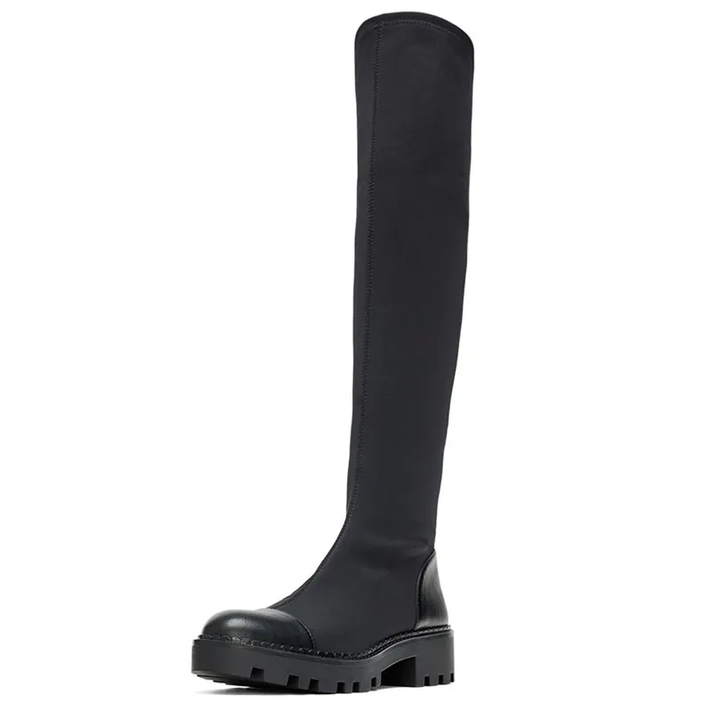 

Sexy Black Over The Knee Long Boot Women Winter Warm Thigh High Zipper Boots Female Thick Sole Platform Stretch Elastic Shoes