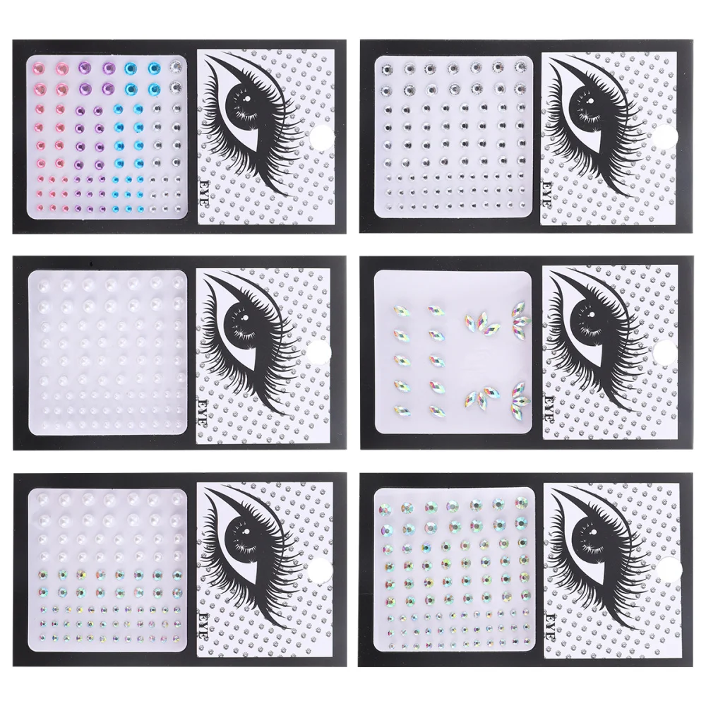

6 Sheets Eye Face Gems Glitter Stickers Face Jewels Rhinestone Make-up Accessory