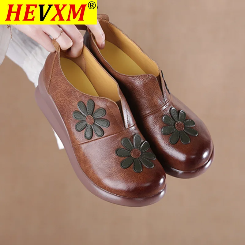 

Lady Embroider Flower Fashion Flat Increase Wedge Shoes Genuine Leather Ethnic Design Women's Shoes Ladies Espadrilles Loafers