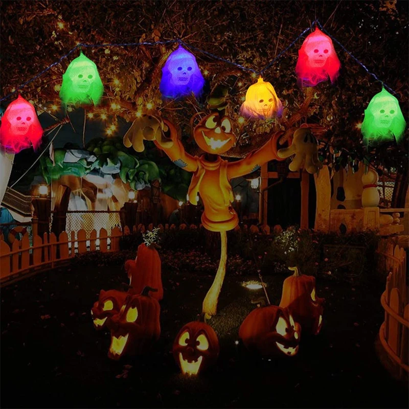 

2.5M 10LED Colorful Halloween String Lights, Atmosphere Decoration Lights, White Gauze Skull Lights