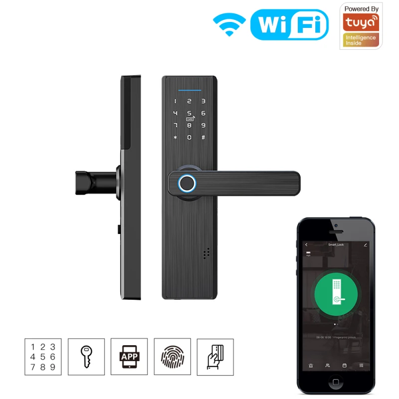 

Дверной смарт-замок Tuya с Wi-Fi, электронный, с биометрическим сканером отпечатка пальца, смарт-карта, паролем, ключом, дистанционным управлени...