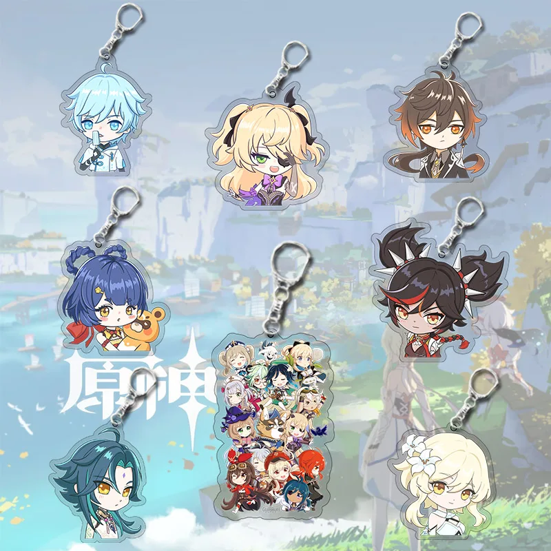 

2021 Anime Game Genshin Impact Keychain Acrylic Pendant Keyring For Women Cartoon Cosplay Pendant Accessories