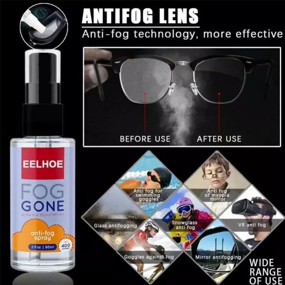 

60ml Car Window Defogging Agent Car Anti-Fog Spray Glasses Anti-Fog Liquid Non-Toxic Instant Protection Swimming Glass