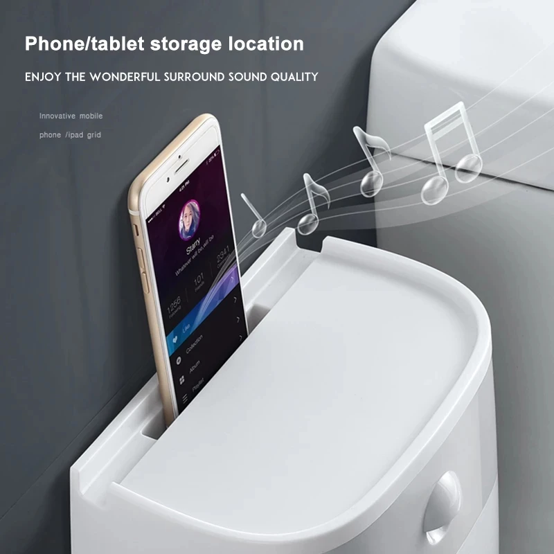

SWABSS Double Layer Tissue Box Wall Mounted Bathroom Waterproof Toilet Paper Holder Storage Box Napkin Roll Organizer Punch-Free