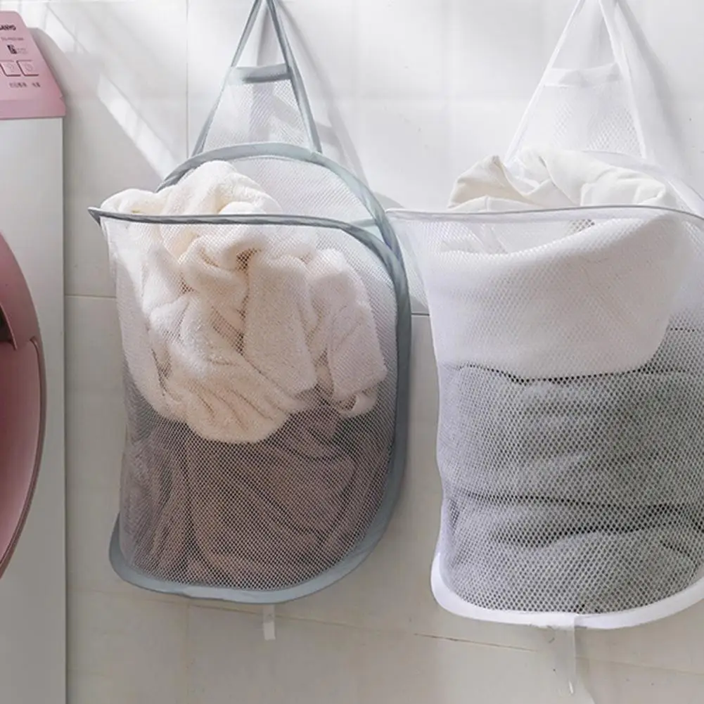 

Household Folding Mesh Bathroom Polyester Hanging Laundry Basket Bag