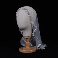 welony %c5%9blubne white ivory short pearls veils short face cover blusher veil beaded edge voile mariage round bridal headwear