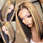 Парики из человеческих волос с эффектом омбре, прямые короткие волосы с оттенком блонд, с кружевом спереди 13x 4, перуанские волосы с предварительно выщипанным кутикулом, 4x4, парик на сетке